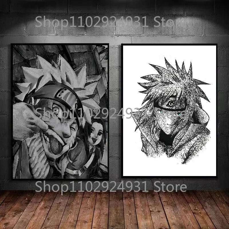 Japanese Classic Anime Uzumaki Naruto Black and White Poster