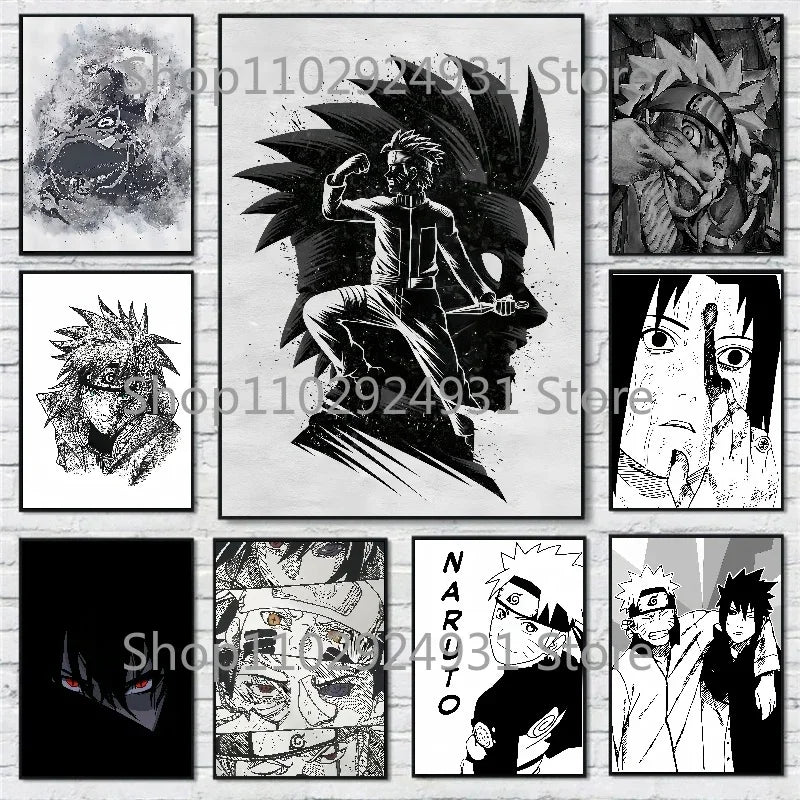 Japanese Classic Anime Uzumaki Naruto Black and White Poster