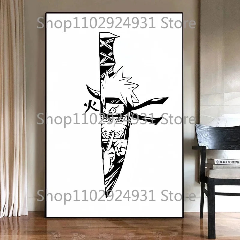 Japanese Classic Anime Uzumaki Naruto Black and White Poster